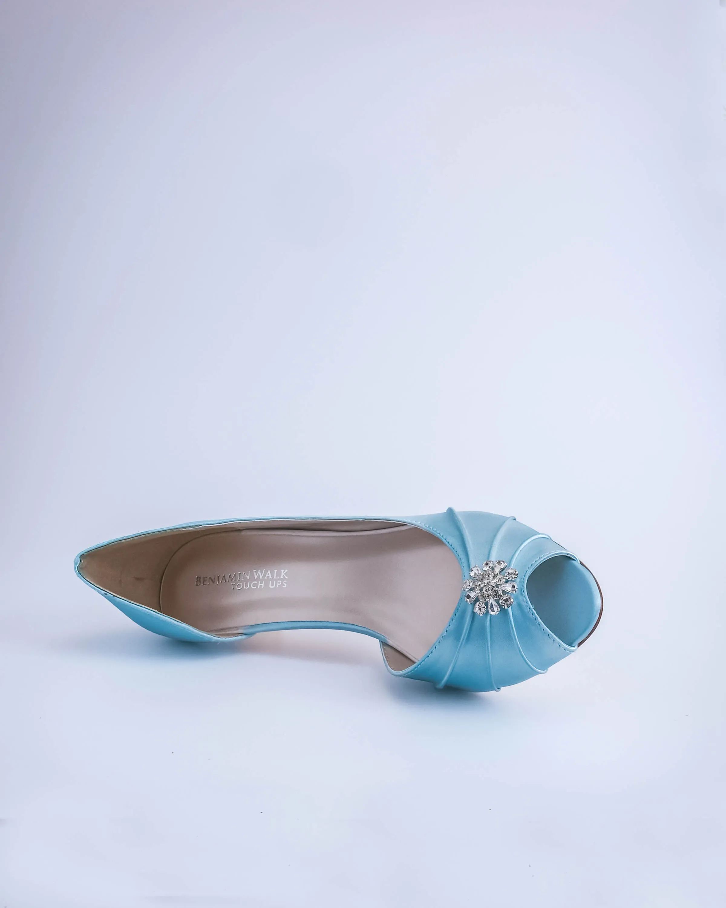 Abby Blue Box Bridal Heels with Simple Crystal Brooch