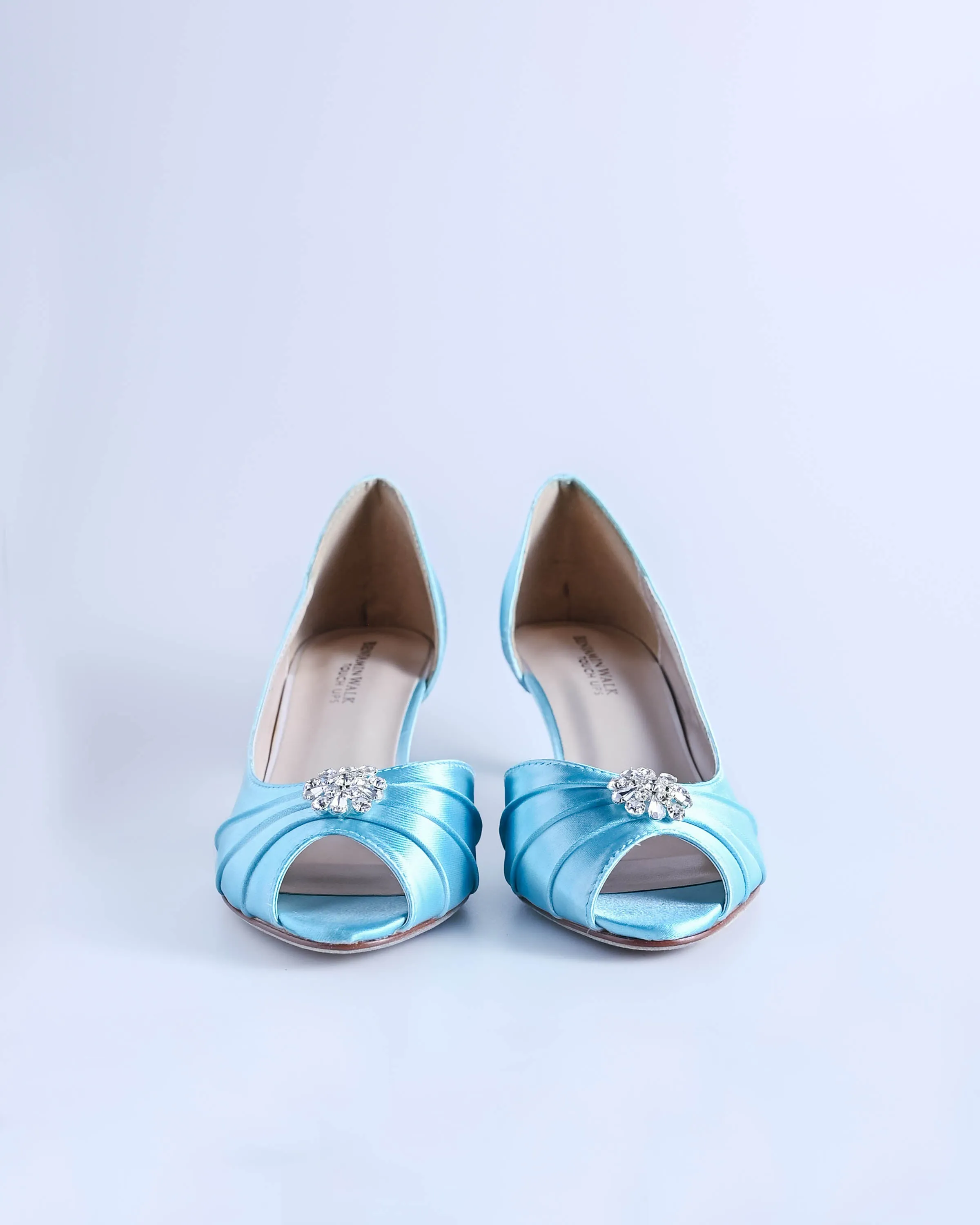 Abby Blue Box Bridal Heels with Simple Crystal Brooch