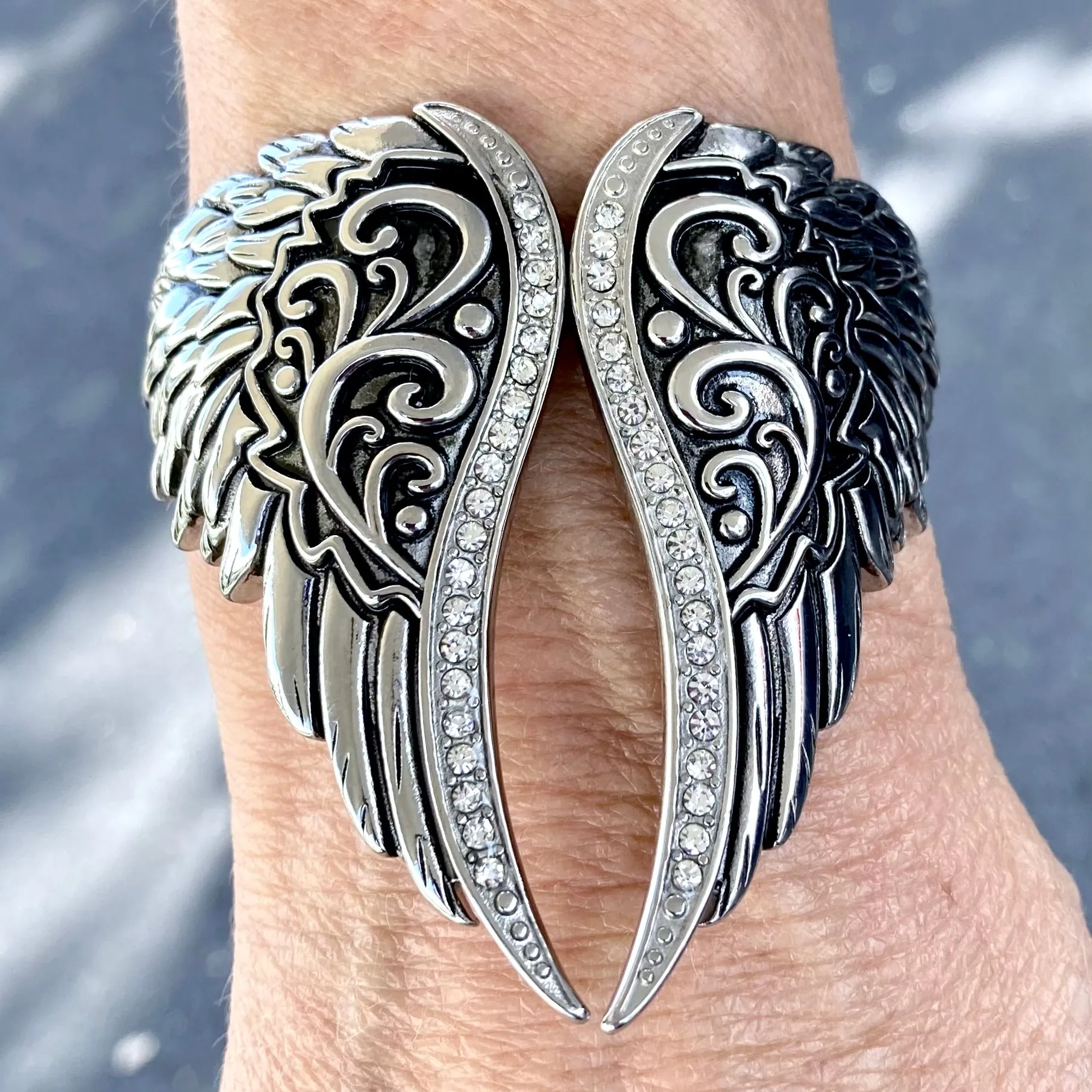 Angel Heart Wing - Silver - Double Wing - Crystal Stone - AW02