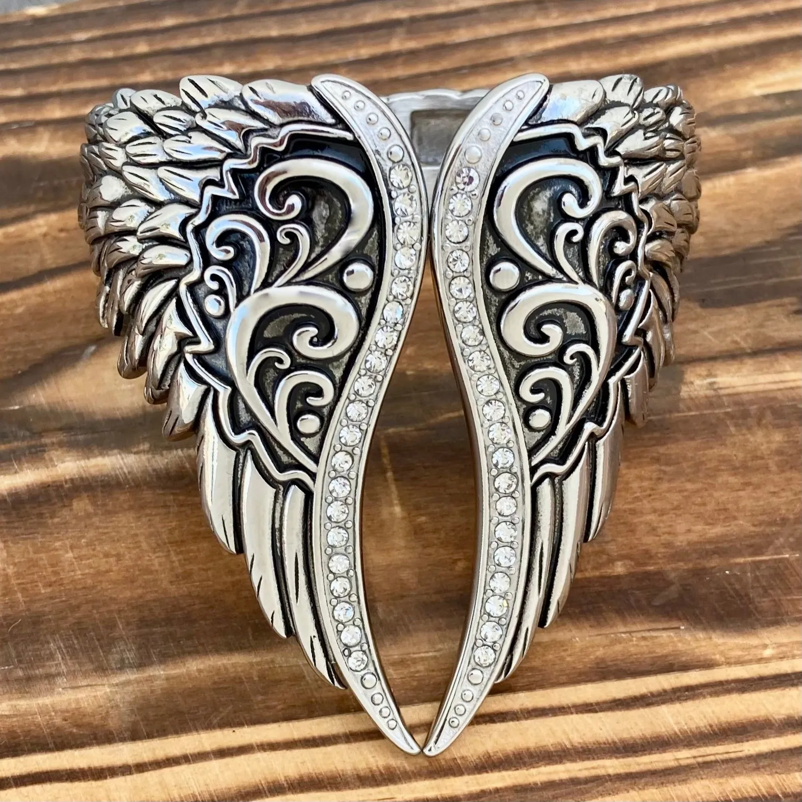 Angel Heart Wing - Silver - Double Wing - Crystal Stone - AW02