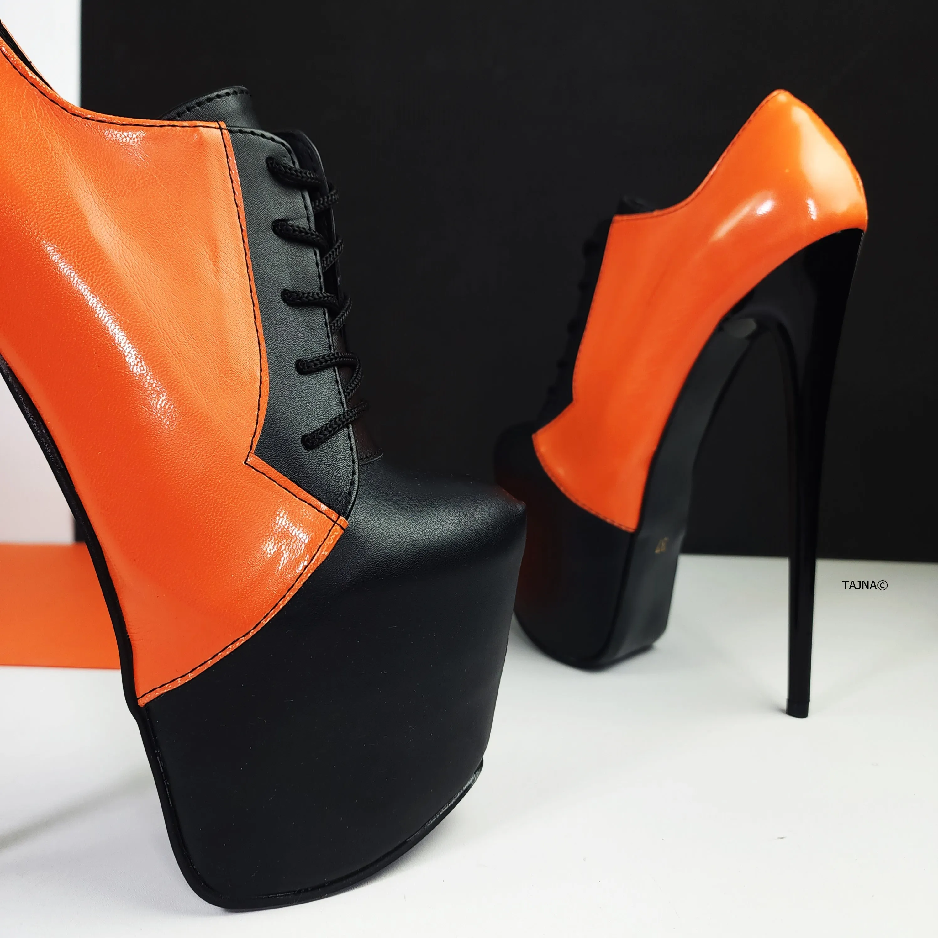 Black Orange Halloween Lace Up Booties - Oxford