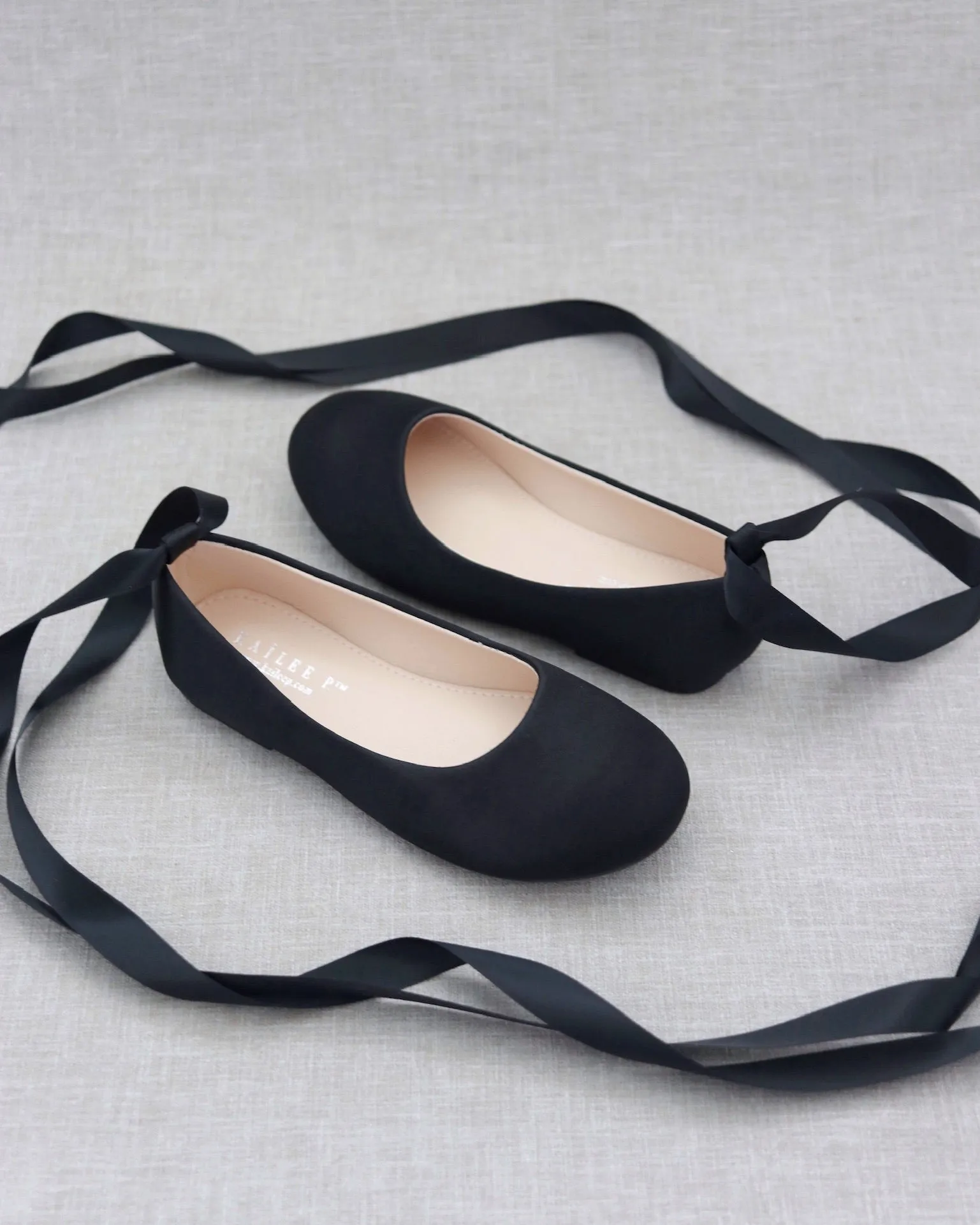 Black Satin Ankle Tie or Ballerina Lace Up