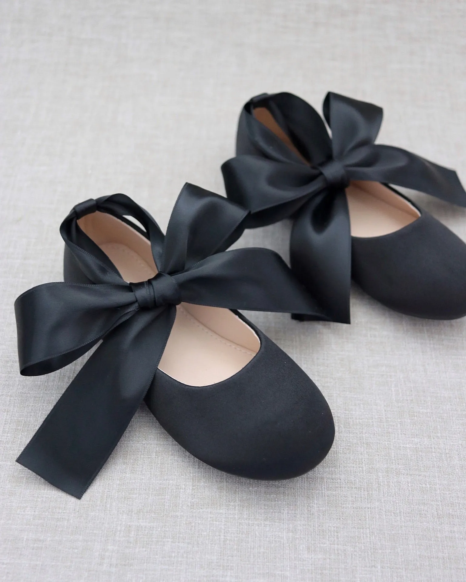 Black Satin Ankle Tie or Ballerina Lace Up