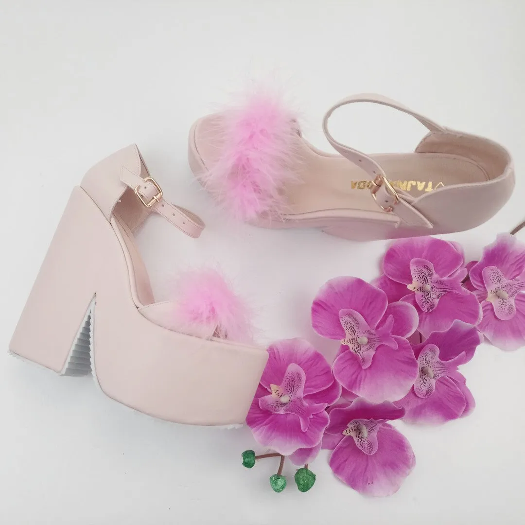 Bridal Powder Pink Fury High Heel Wedding Wedges