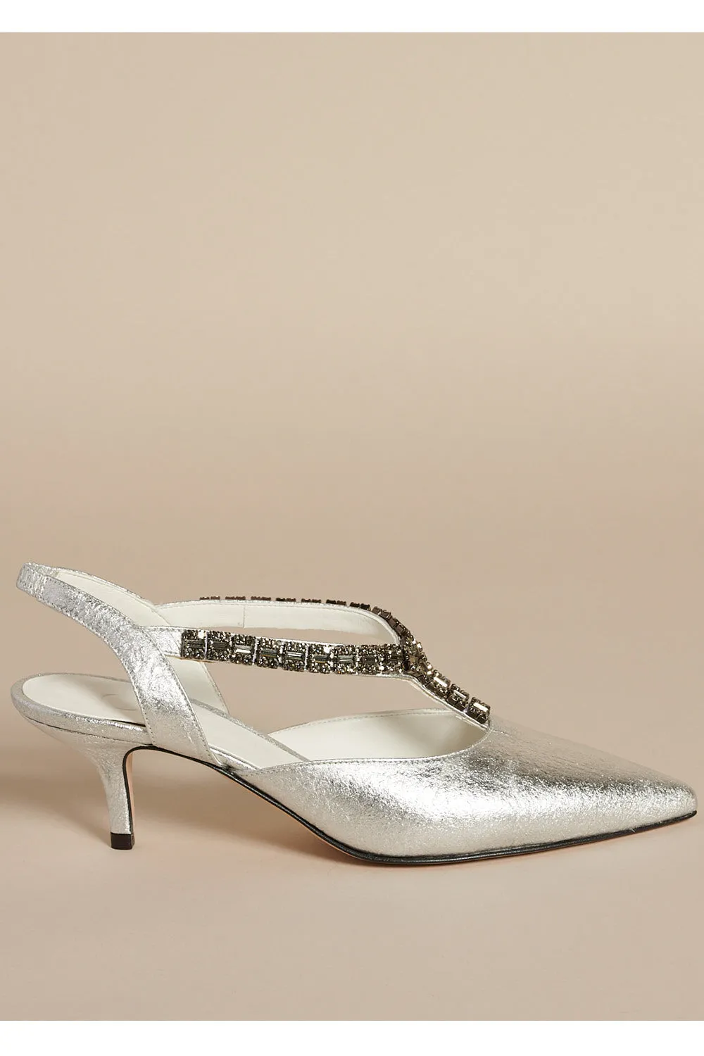 Brigitte Kitten Heels in Metalic Silver