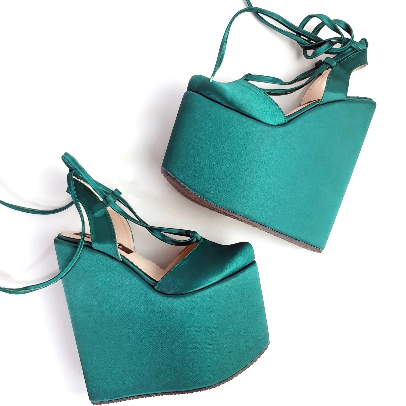 Dark Mint Green Wedge Ballerina Lace Up Sandals