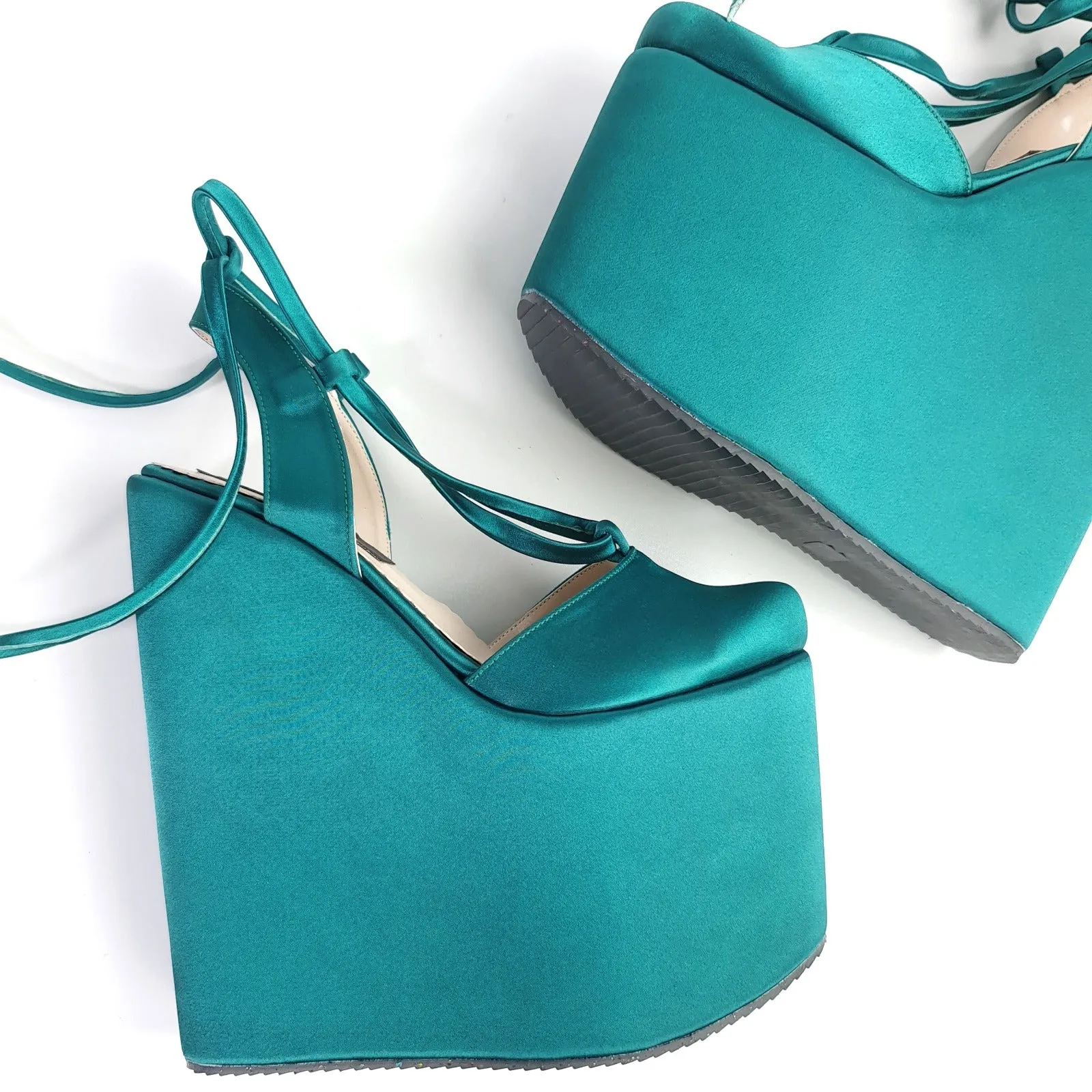 Dark Mint Green Wedge Ballerina Lace Up Sandals