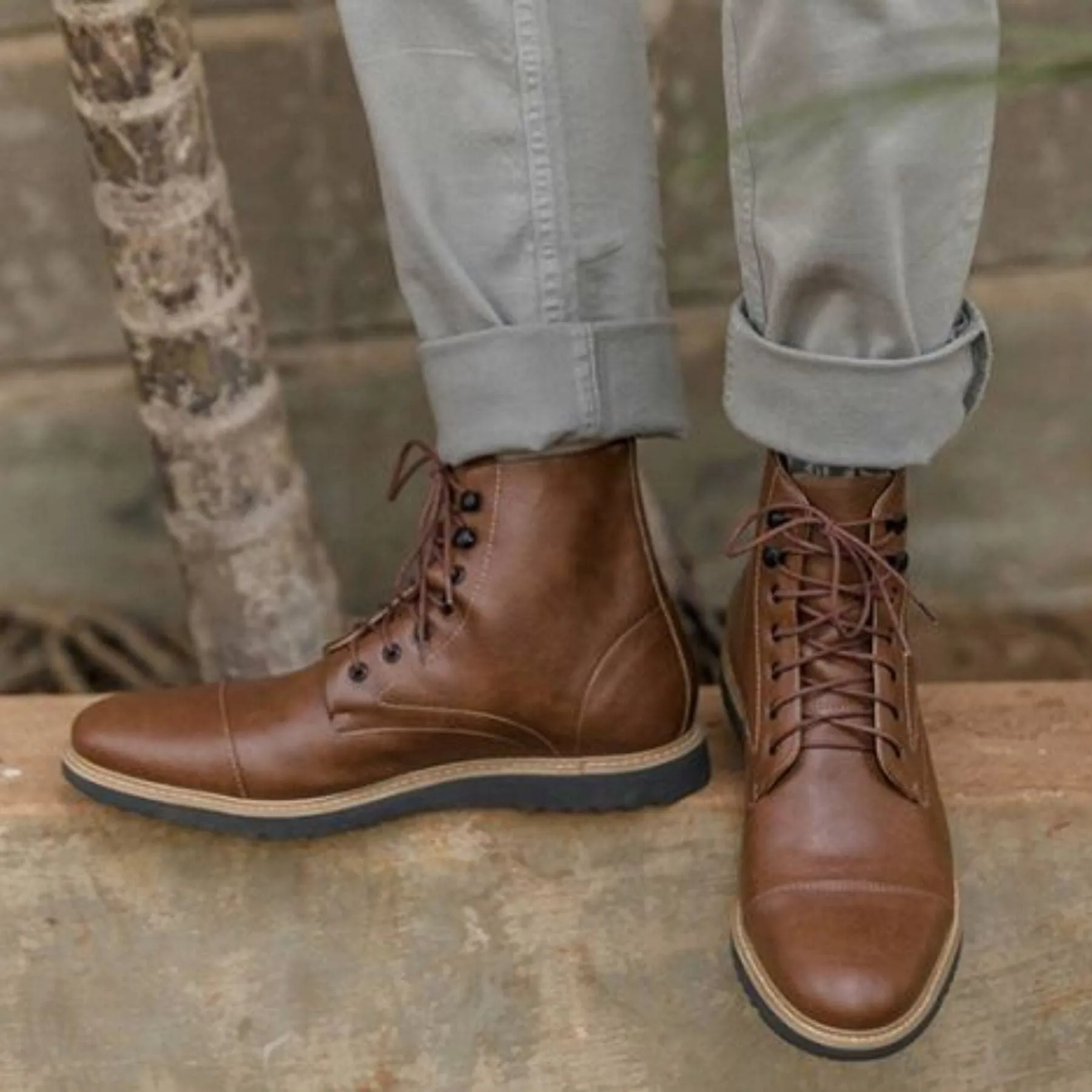 'Eddie' vegan men's lace-up boots by Ahimsa - cognac