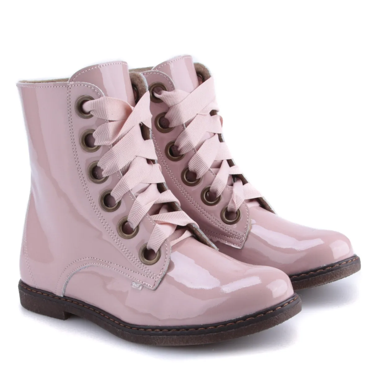 (EY2622E-2) Emel Pink patent lace-up boots