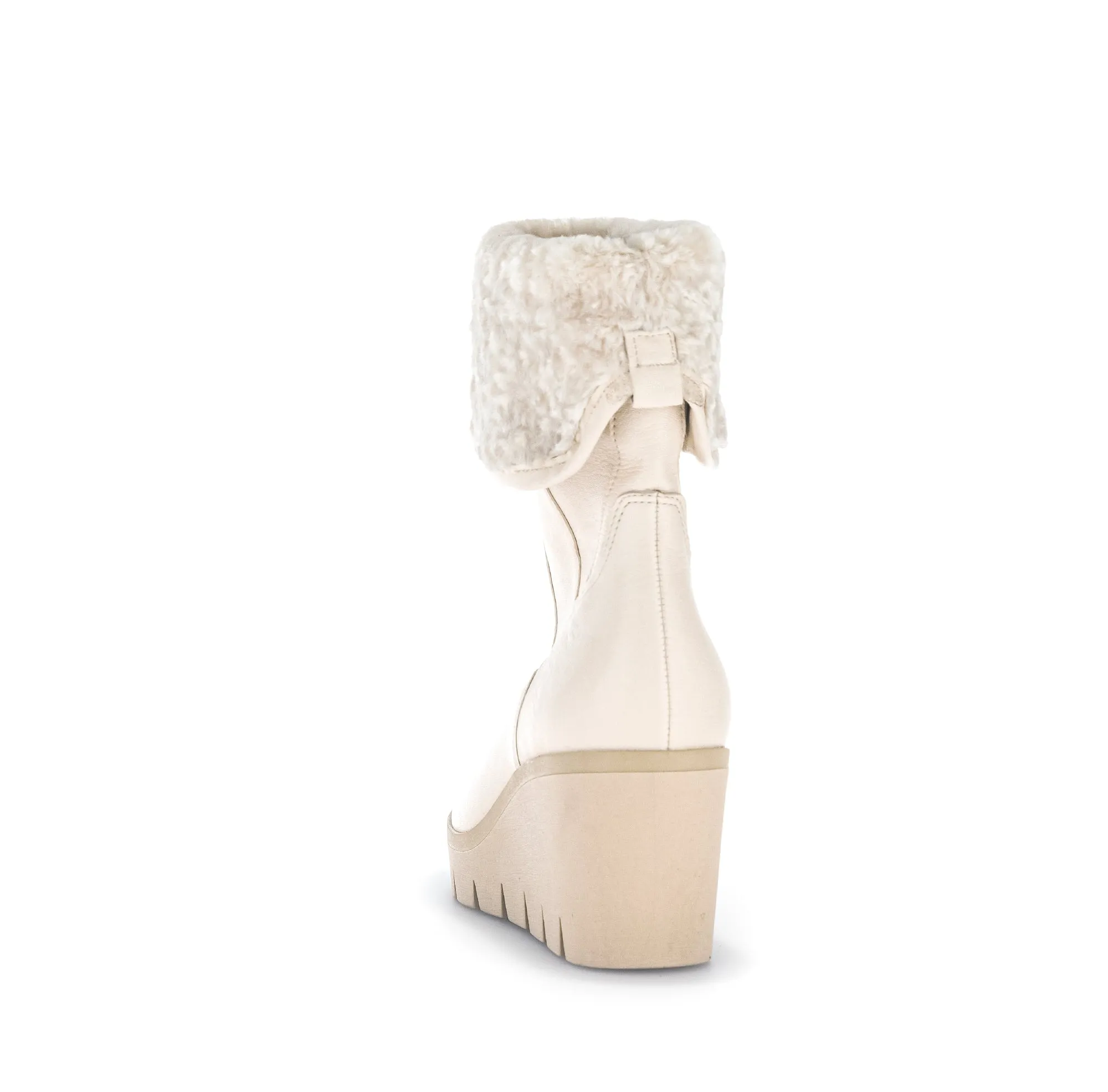 GABOR Cream Leather Wedge Boots with Faux Fur Trim 78522