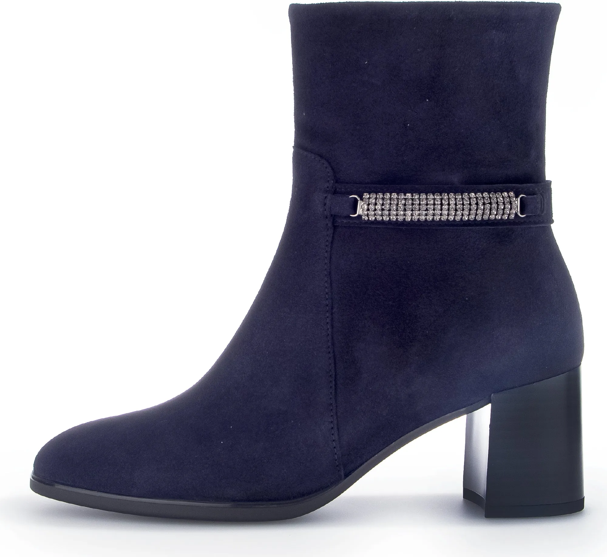 GABOR Navy Suede Block Heel Boot with Diamante Strip