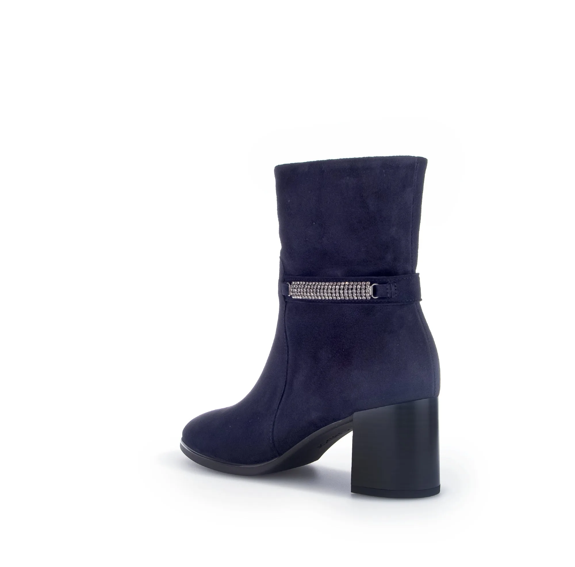 GABOR Navy Suede Block Heel Boot with Diamante Strip