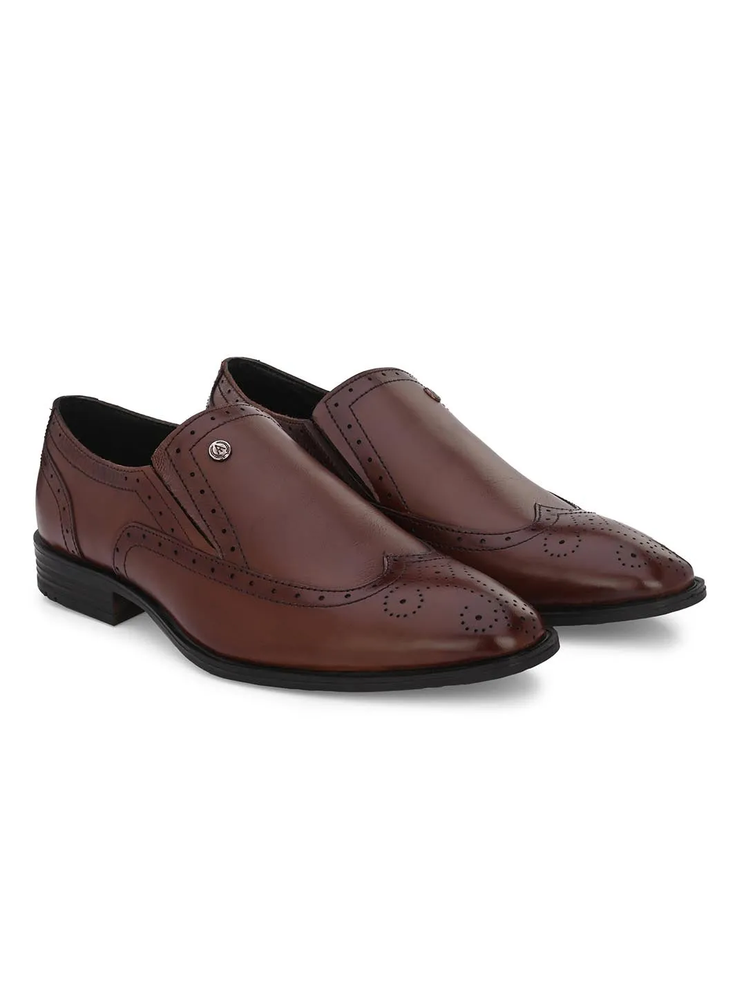 Genuine Leather Brogue Slip On Shoes