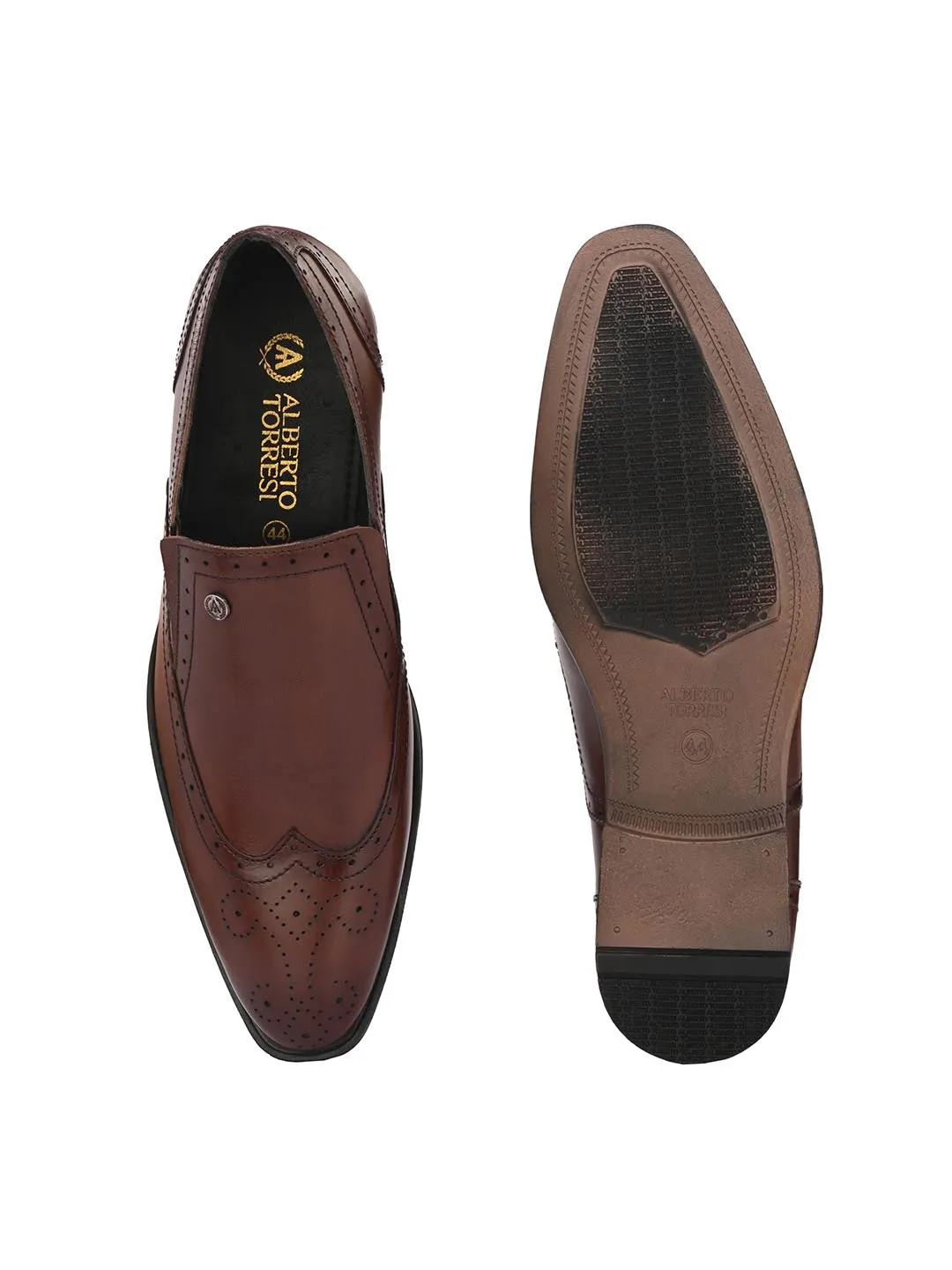 Genuine Leather Brogue Slip On Shoes