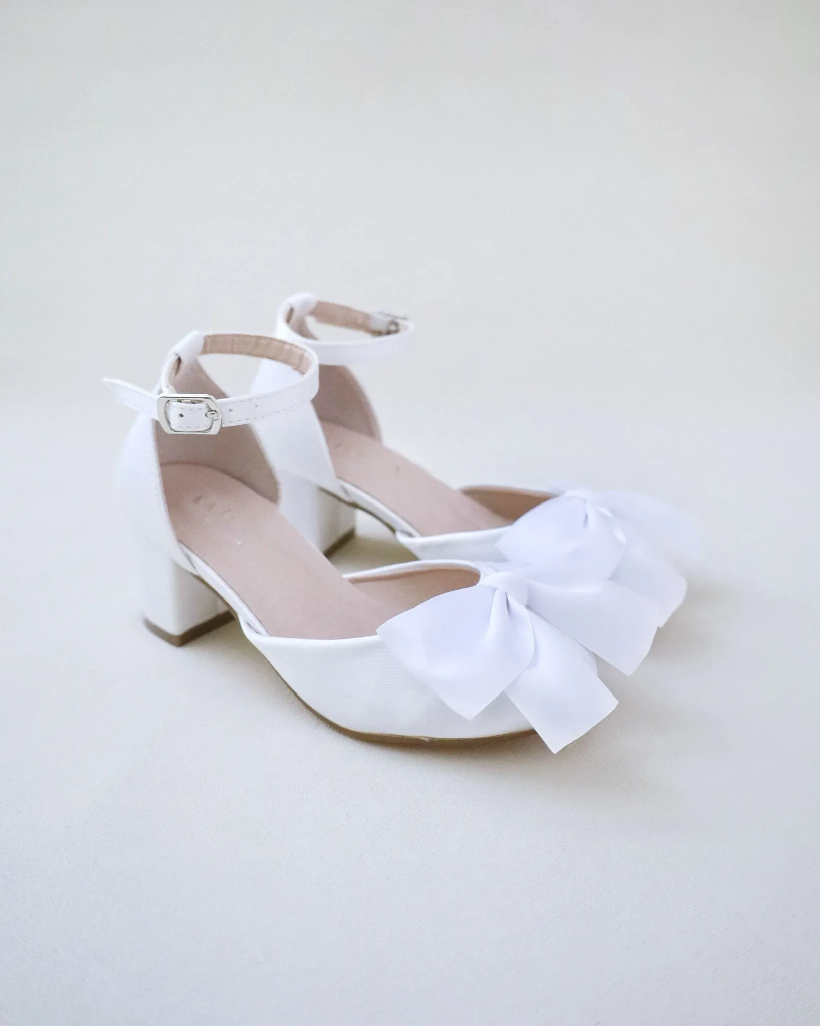 Girls Satin Block Heel with Front Satin Bow