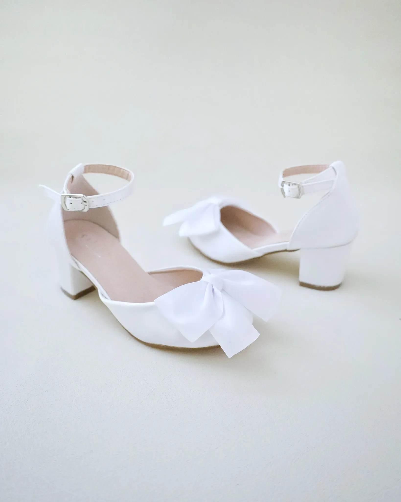 Girls Satin Block Heel with Front Satin Bow