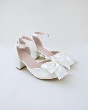 Girls Satin Block Heel with Front Satin Bow