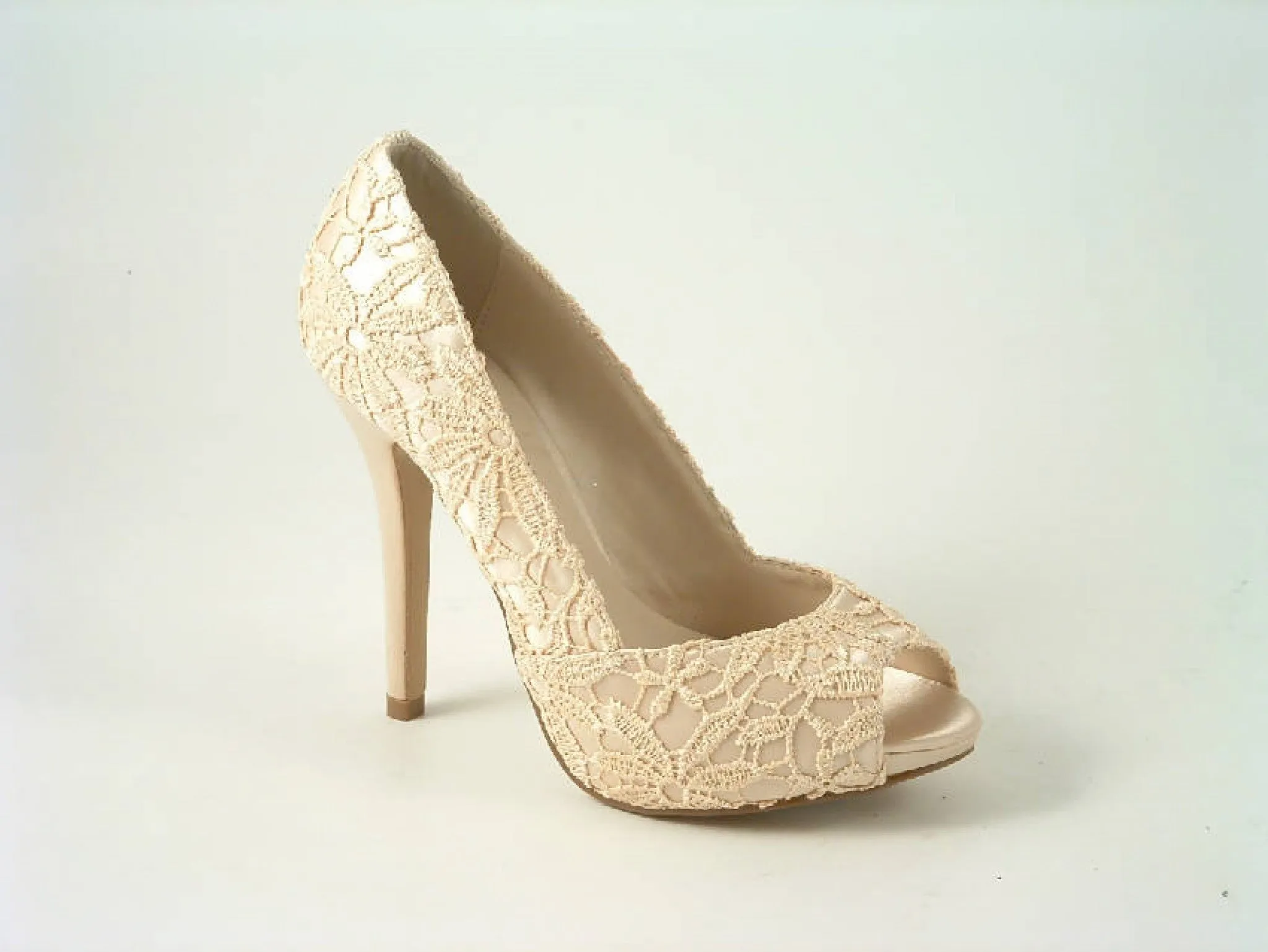 Glitz Shoes Lace Upper Peep Toe Court Shoes