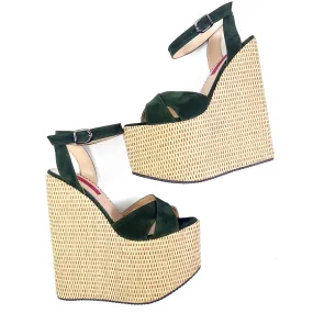 Green Suede Espadril Style Wedge Platform Sandals