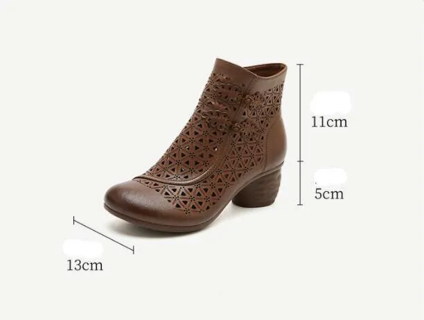 Hollow Thick Heels: RV204 Handmade Women's Casual Shoes Boots