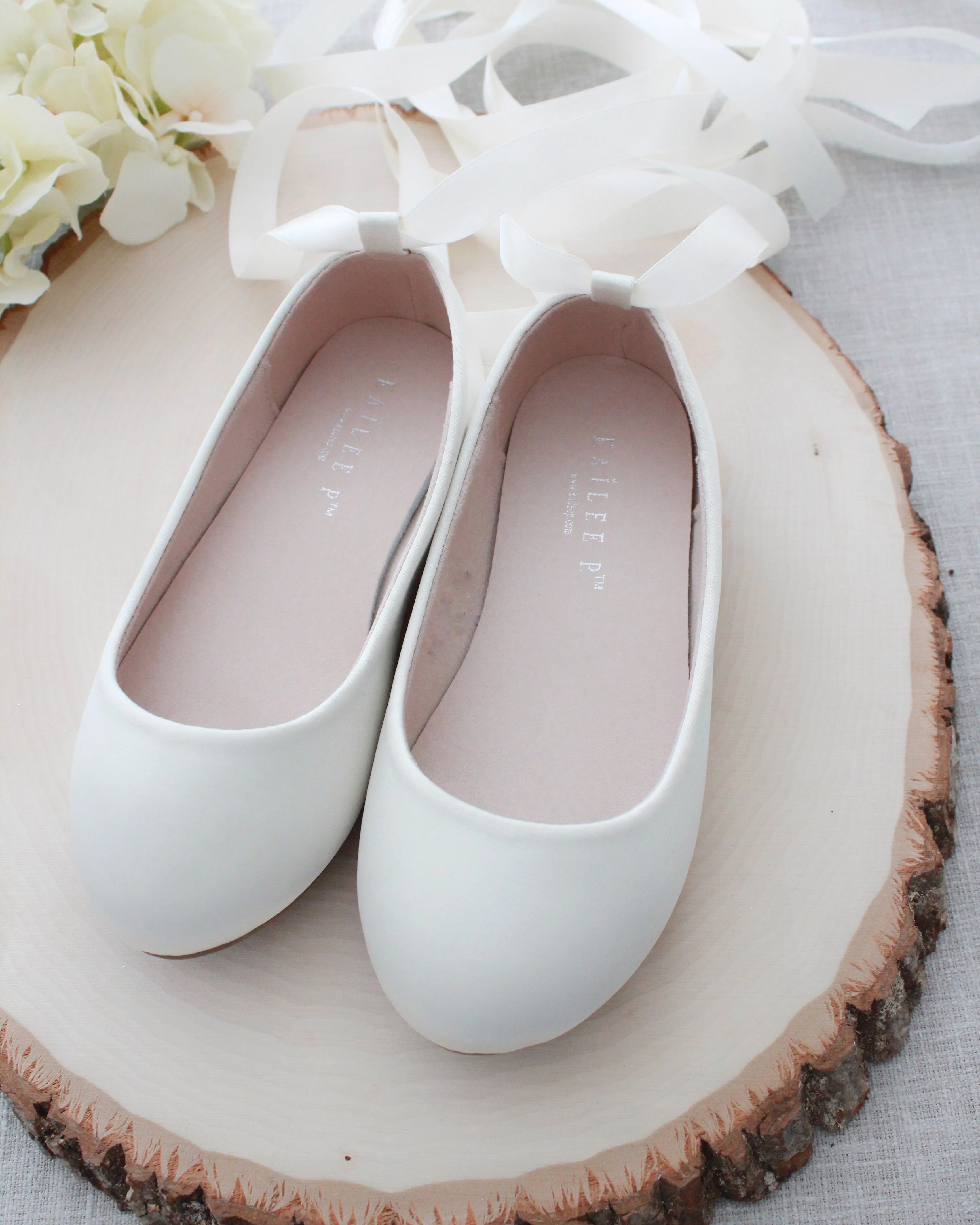 Ivory Satin Ankle Tie or Ballerina Lace Up