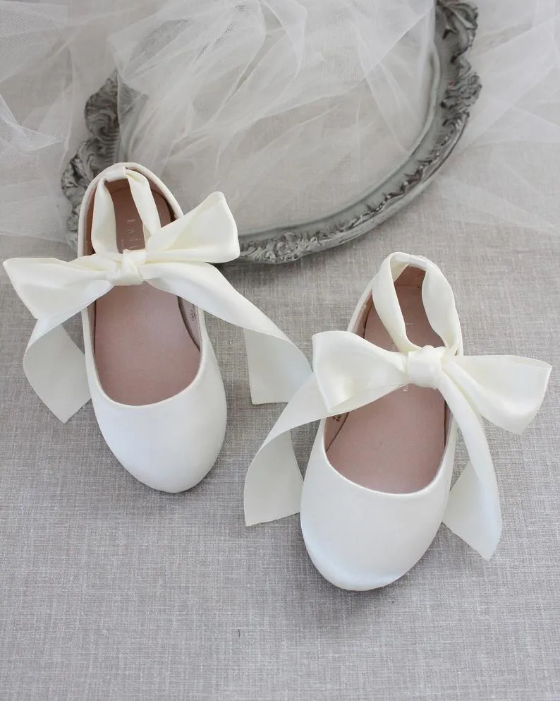 Ivory Satin Ankle Tie or Ballerina Lace Up