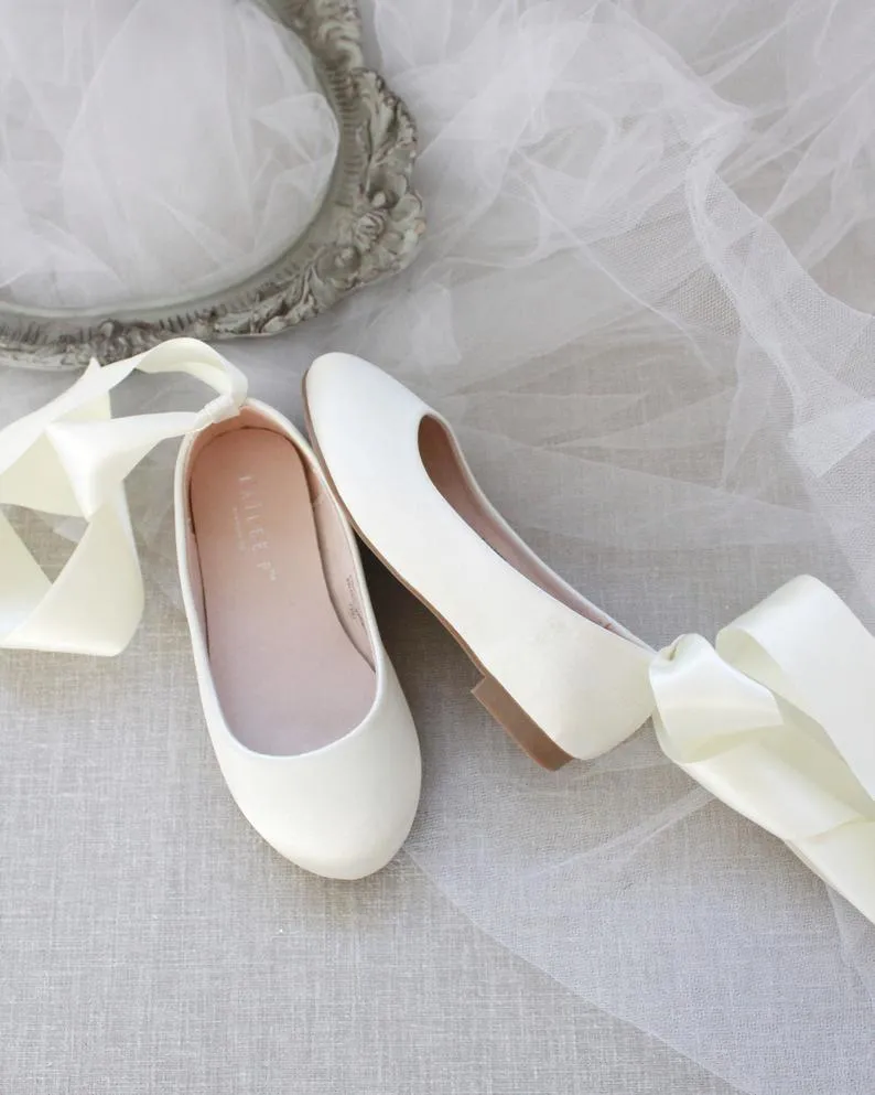 Ivory Satin Ankle Tie or Ballerina Lace Up