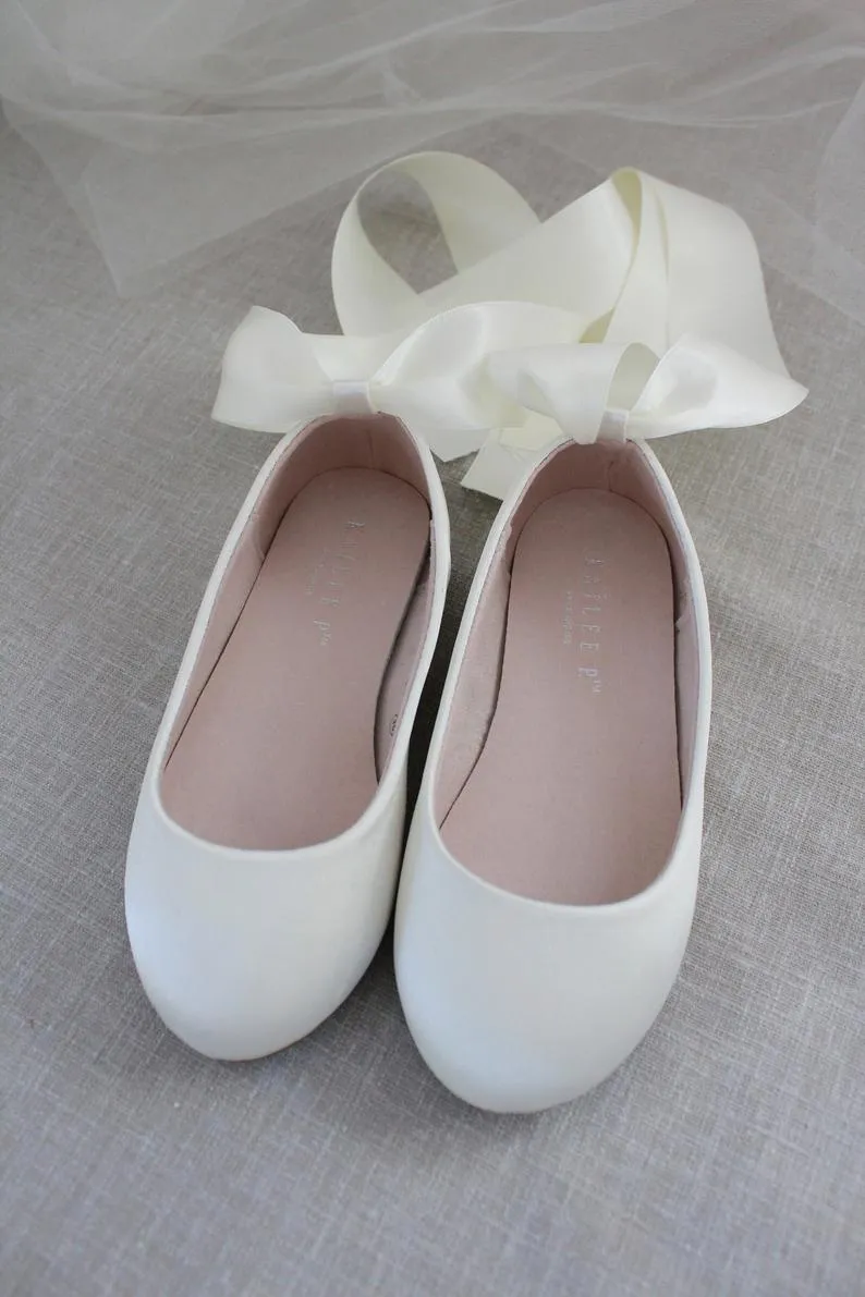 Ivory Satin Ankle Tie or Ballerina Lace Up