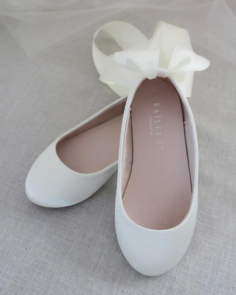 Ivory Satin Ankle Tie or Ballerina Lace Up