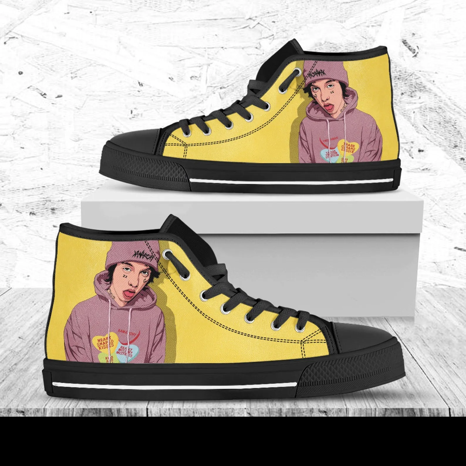 Lil Xan Custom Shoes, Custom Music Shoes, Music Hightops, Rapper Lil Xan Shoes, Hip Hop, Rapper Hi Tops