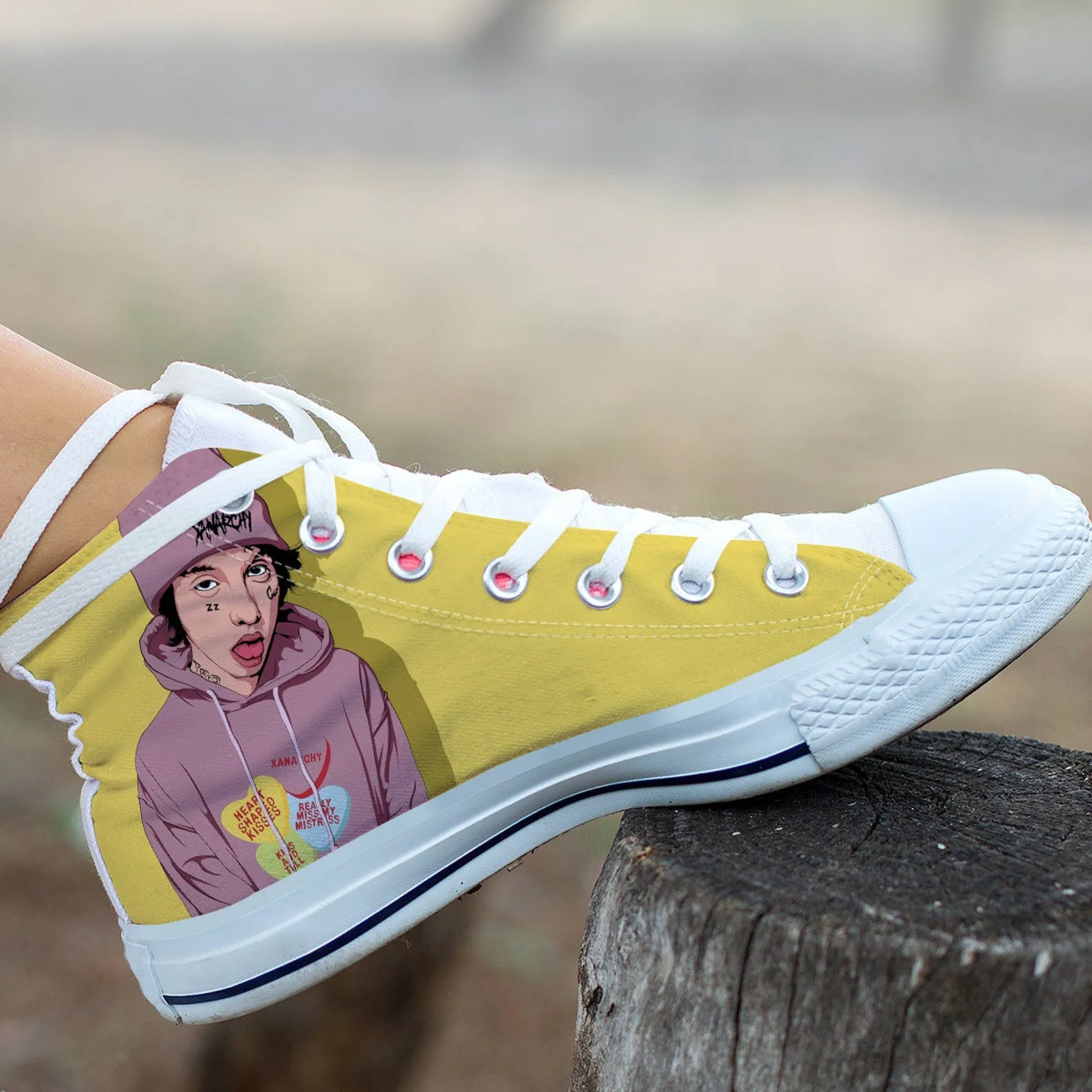 Lil Xan Custom Shoes, Custom Music Shoes, Music Hightops, Rapper Lil Xan Shoes, Hip Hop, Rapper Hi Tops