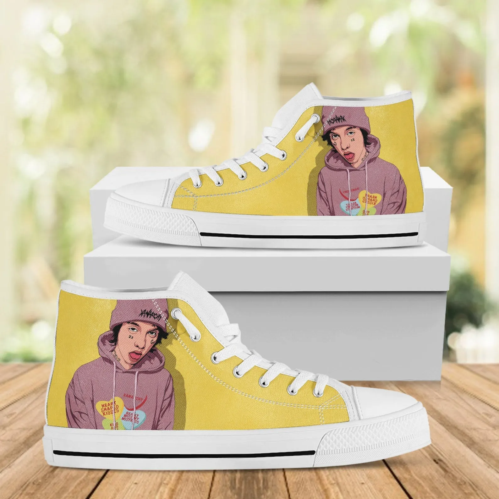 Lil Xan Custom Shoes, Custom Music Shoes, Music Hightops, Rapper Lil Xan Shoes, Hip Hop, Rapper Hi Tops