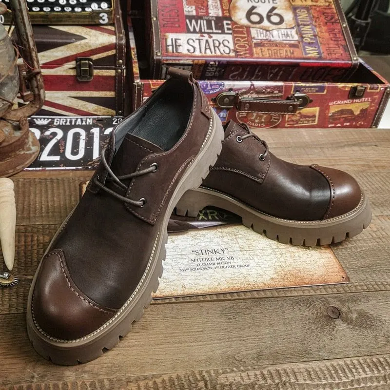 Men's Casual Shoes QD110 - Leather Big Head Platform Oxfords