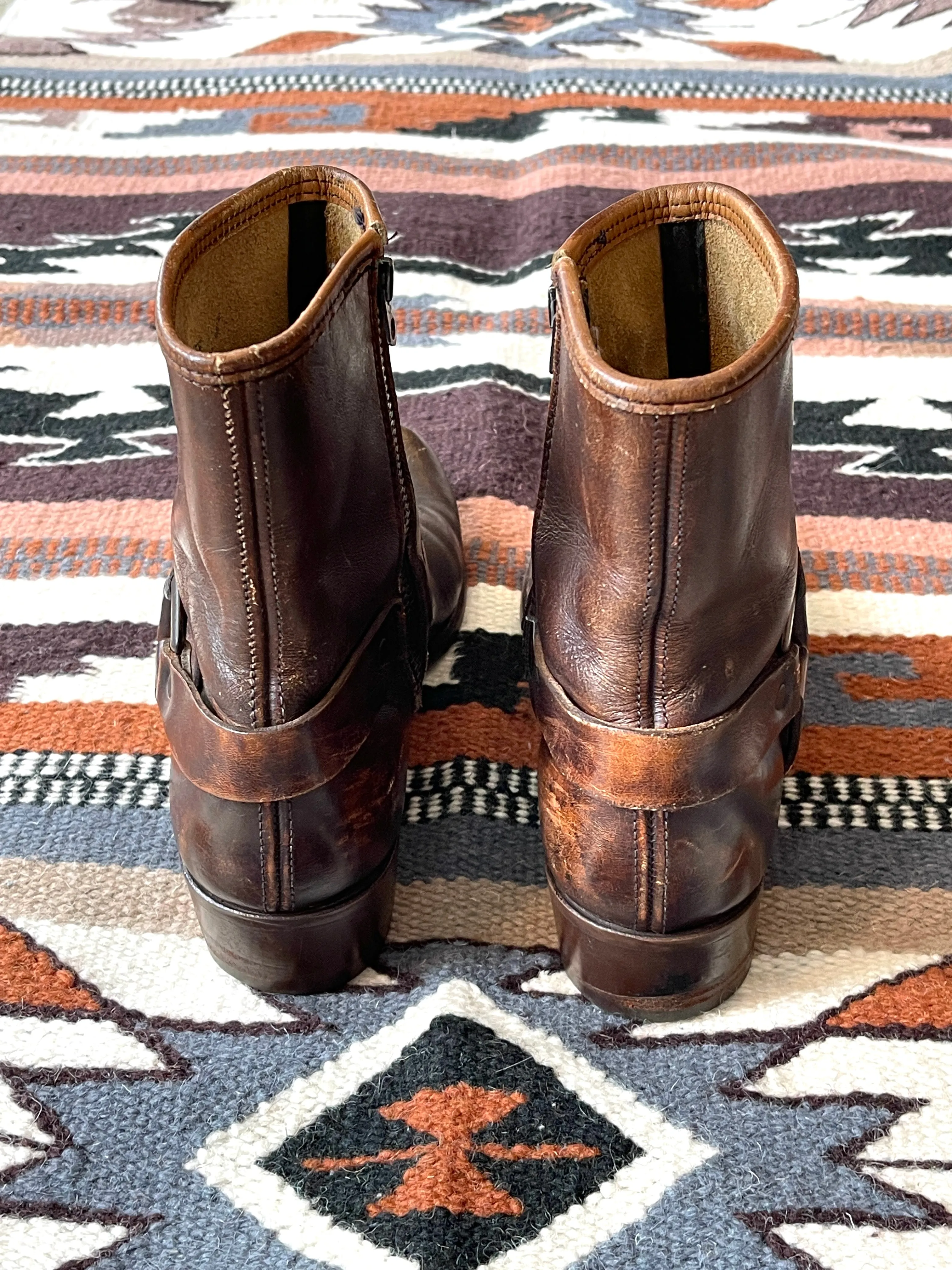 MOTO BOOTS Vintage 70s Brown Leather Buckled Bootie,  Size 9 1/2 to 10