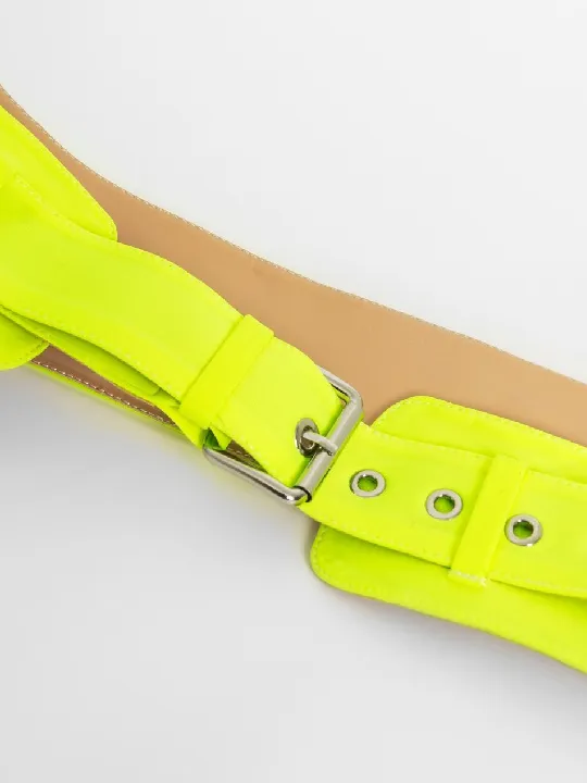 Neon Yellow Thigh High Cut-Out Sandal Boots