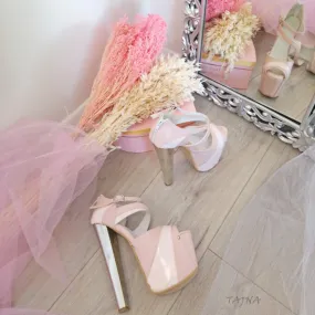 Pink Powder White High Heel Platform Shoes