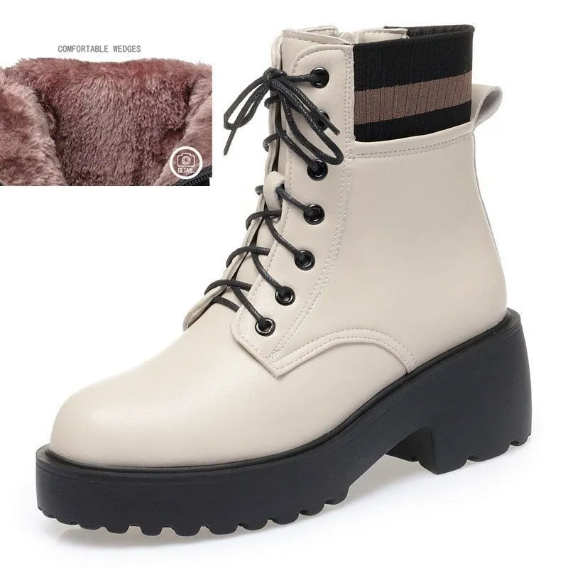 QM224 Women's Casual Shoes - Fashion Leather Sock Boots