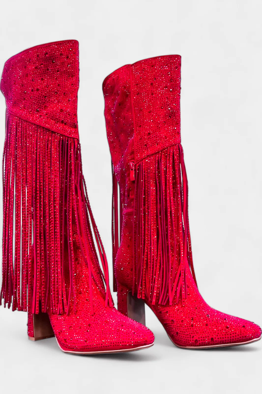 Red Fringe Rhinestone Boots