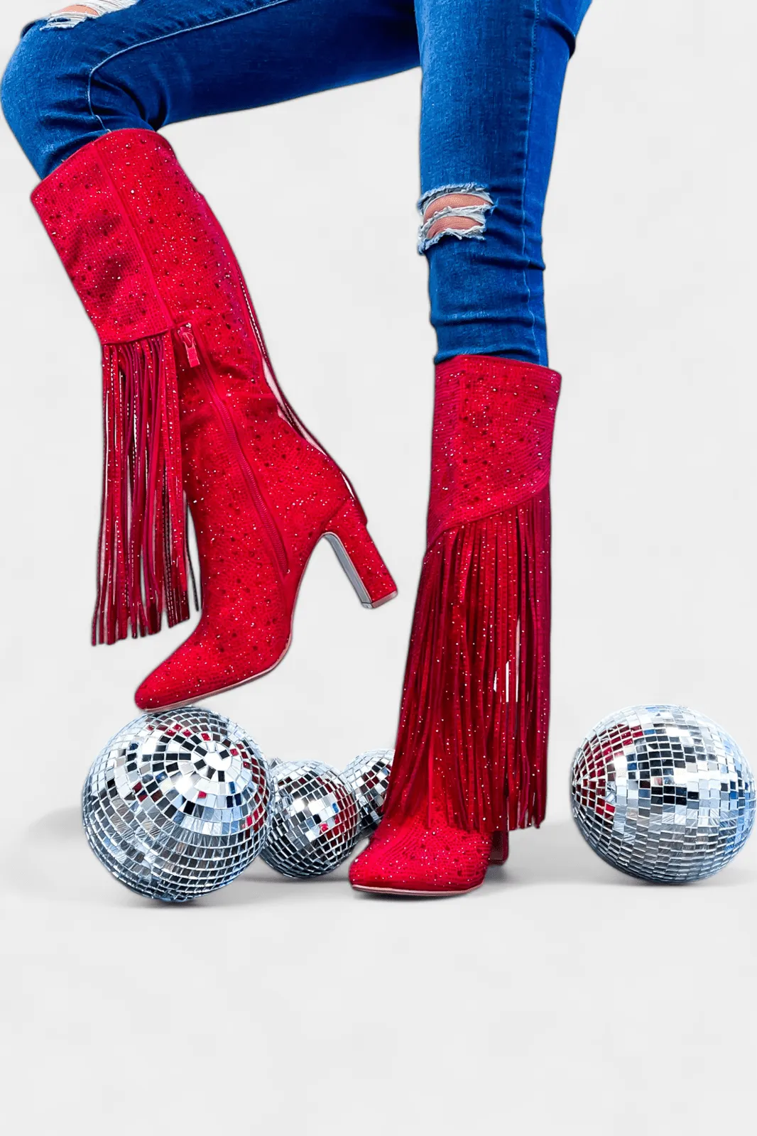 Red Fringe Rhinestone Boots