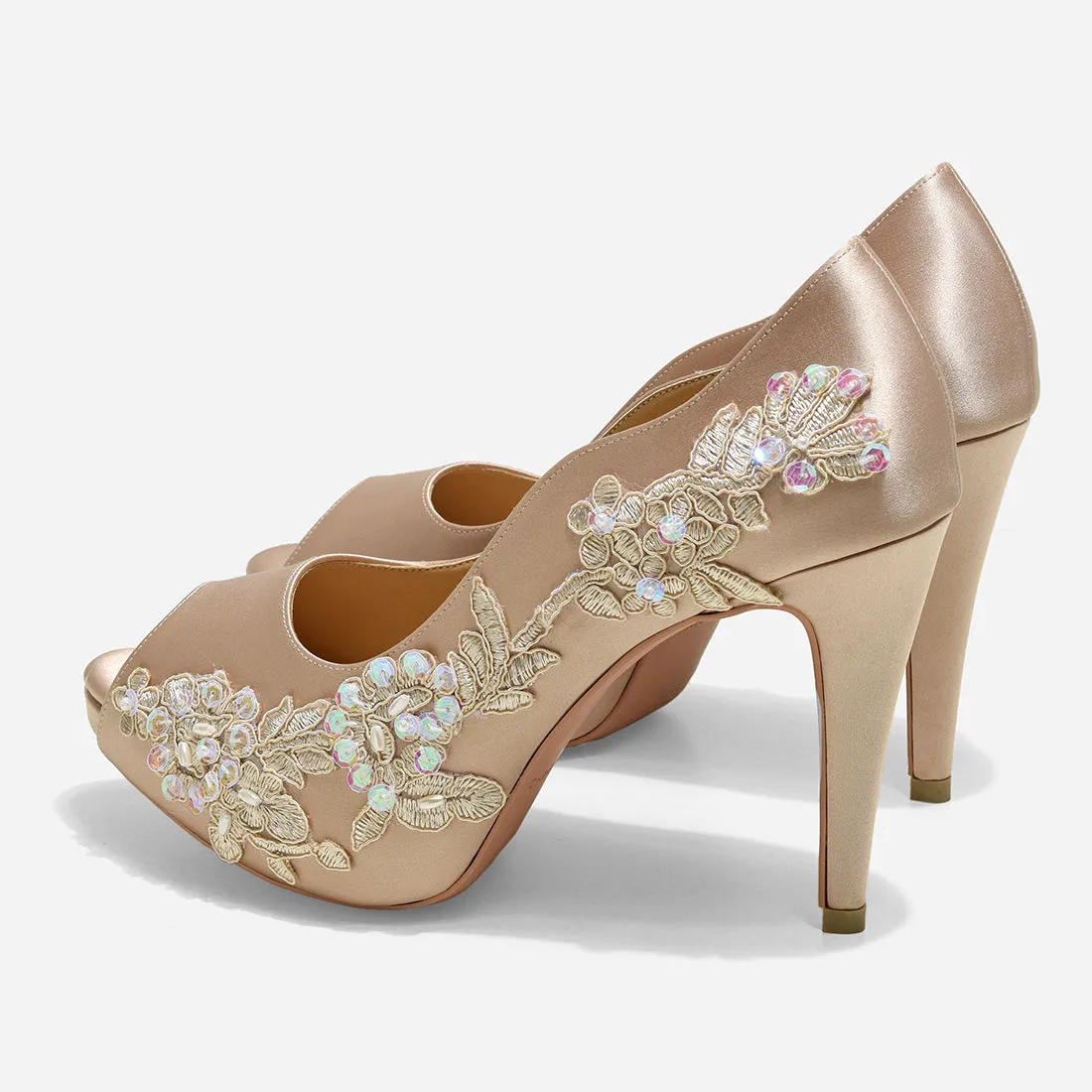 Rose Champagne Garden of Love Beige Lace Wedding Pumps