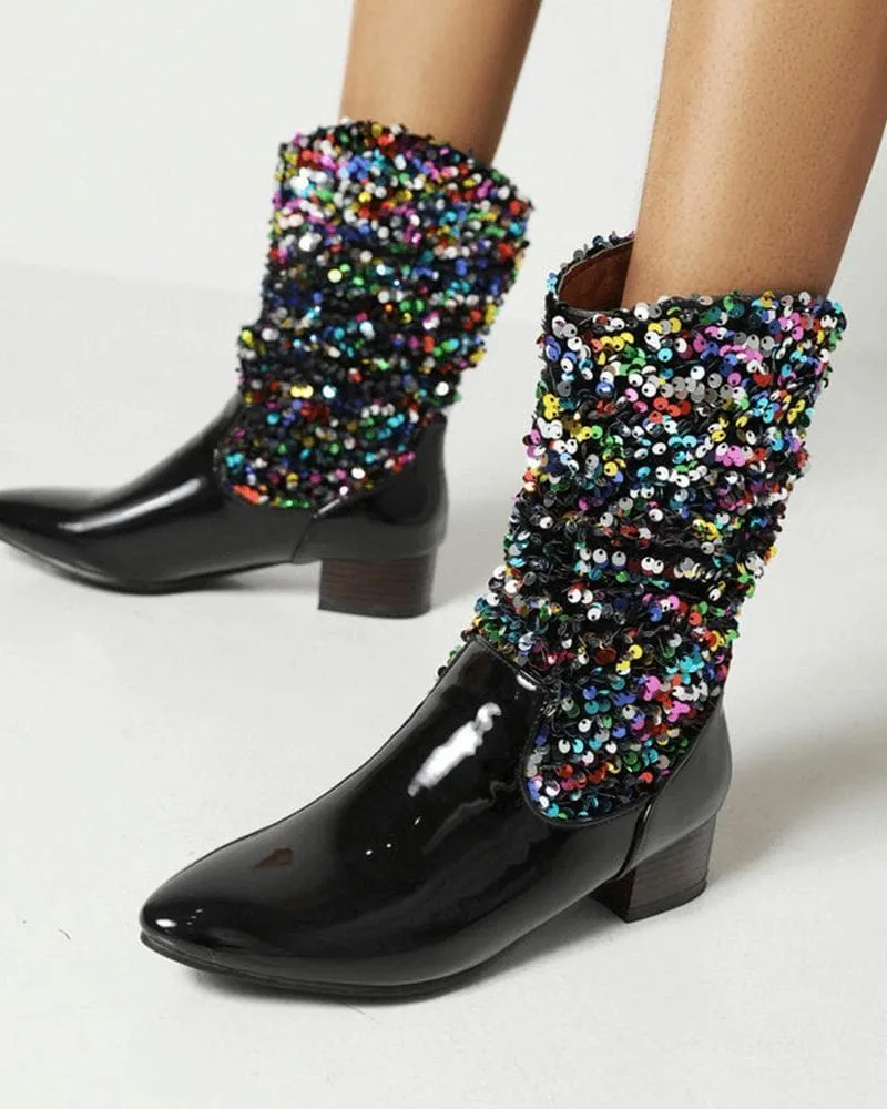 Sparkling Glitter Slip On Boots