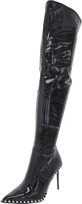 Steve Madden Vyva Black Patent Fashion Stiletto Embellished Over The Knee Boots