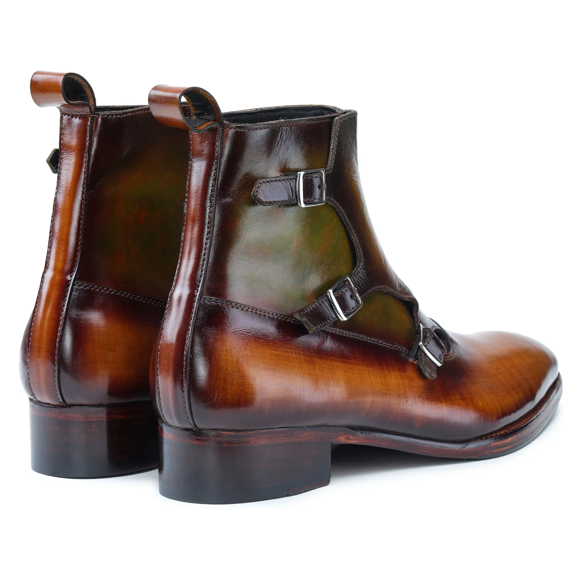 Triple Monk Strap Boots - Tan & Olive