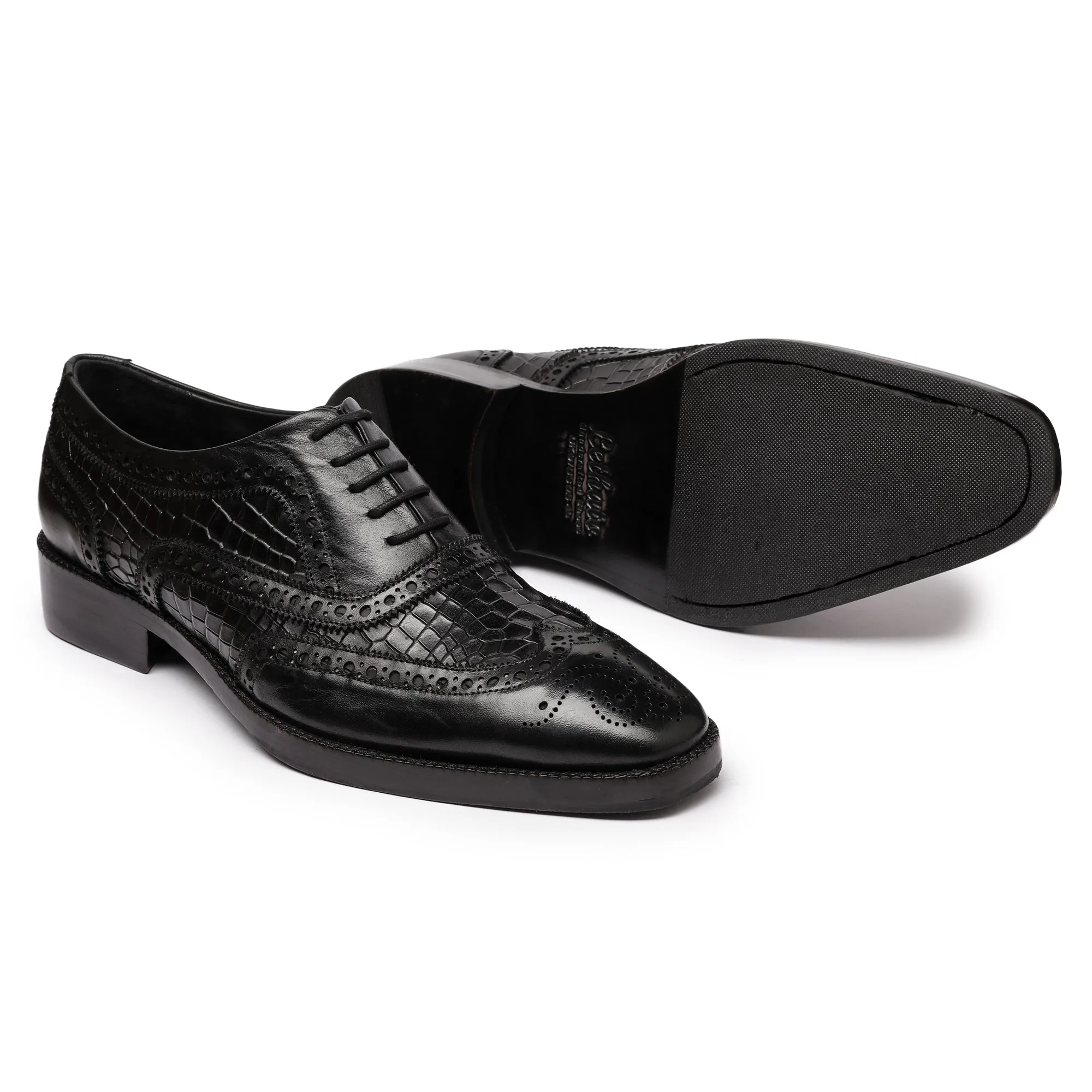 Wingtip Brogue Oxford- Croc Black